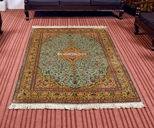 Sapphire Blue Kashan Silk Carpet - KashmirBox.com