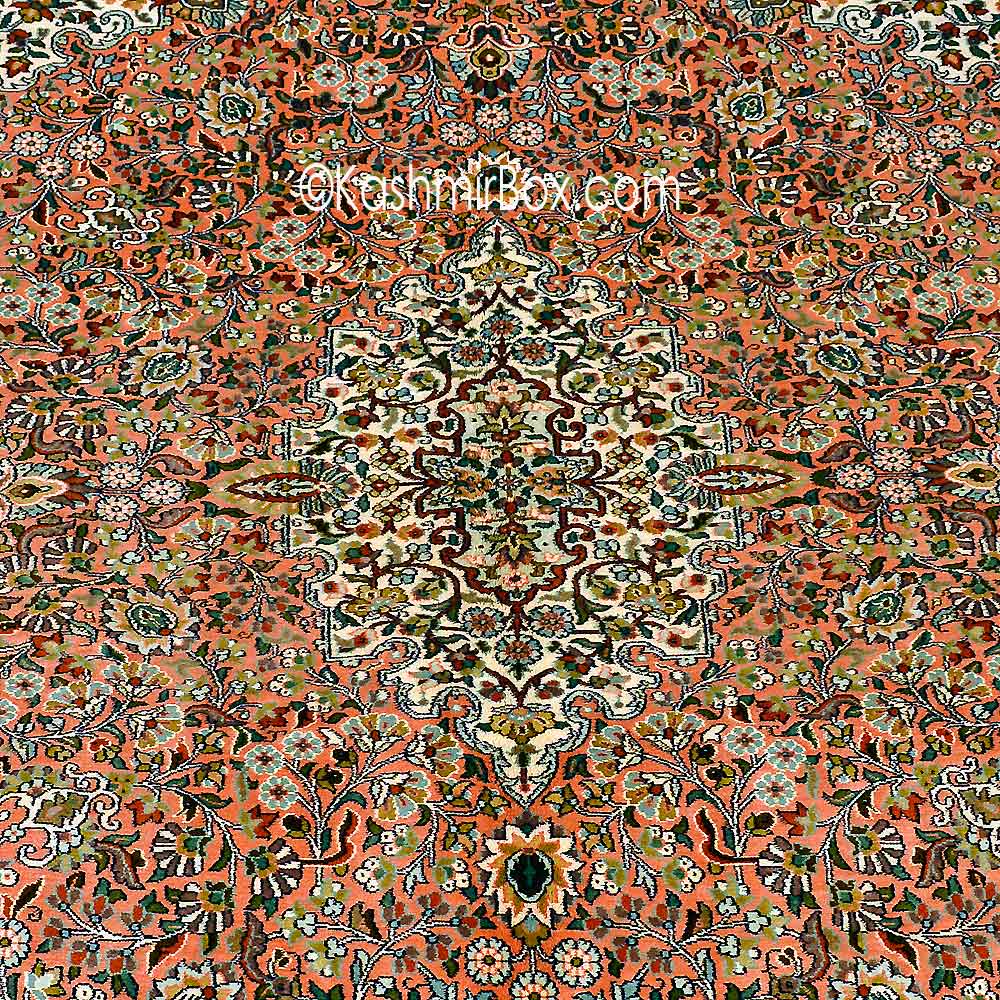 Salmon Kashan Silk Carpet - KashmirBox.com