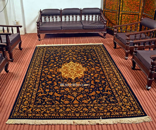 Night Black All Over Silk Carpet - KashmirBox.com