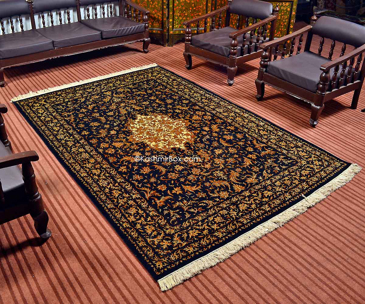 Night Black All Over Silk Carpet - KashmirBox.com