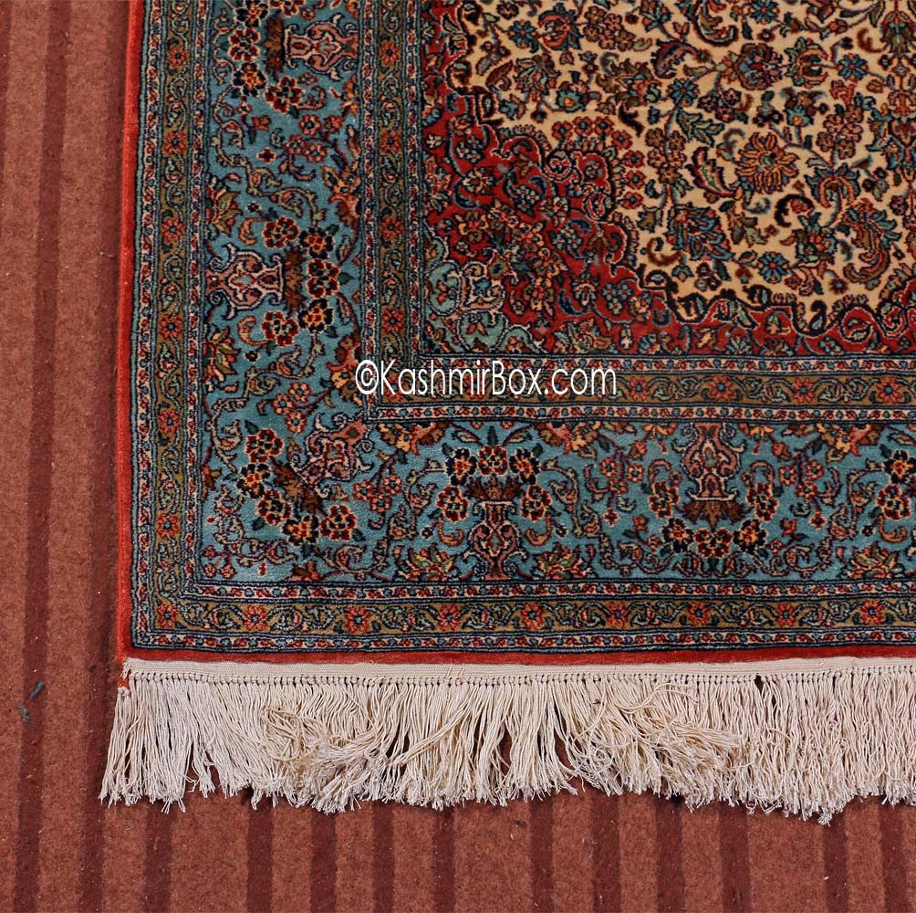 Crimson Blue Kashan Silk Carpet - KashmirBox.com