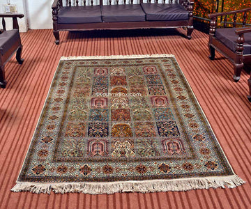 White Royal Taj Silk Carpets - KashmirBox.com
