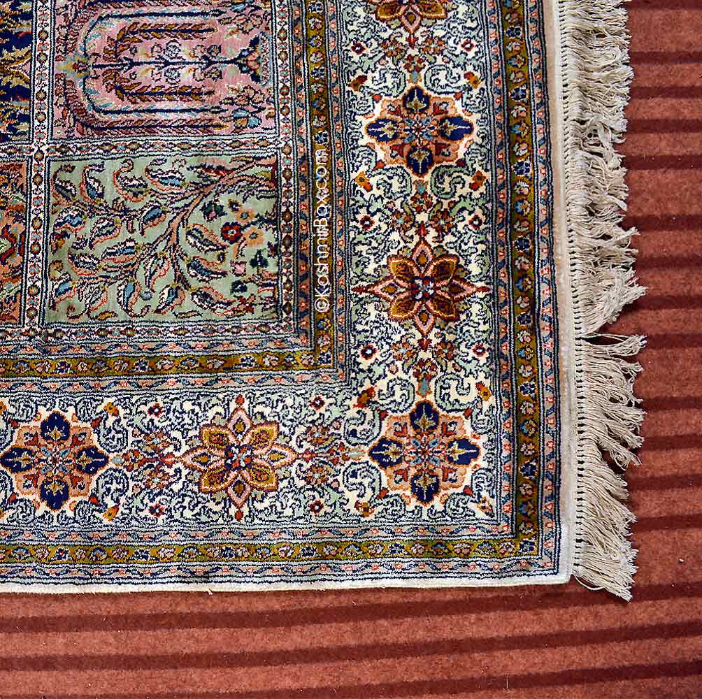 White Royal Taj Silk Carpets - KashmirBox.com
