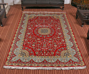Red Kirman Silk Cotton Carpet - KashmirBox.com