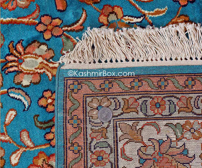 Ferozi Kashan Silk Cotton Carpet - KashmirBox.com