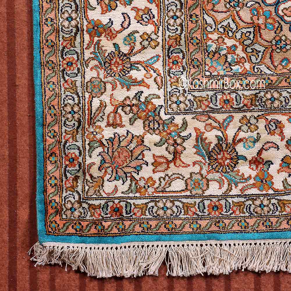 Ferozi Kashan Silk Cotton Carpet - KashmirBox.com