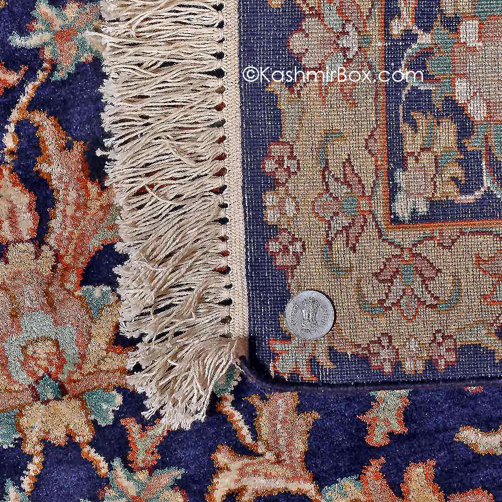 Blue Kirman Silk Cotton Carpet - KashmirBox.com