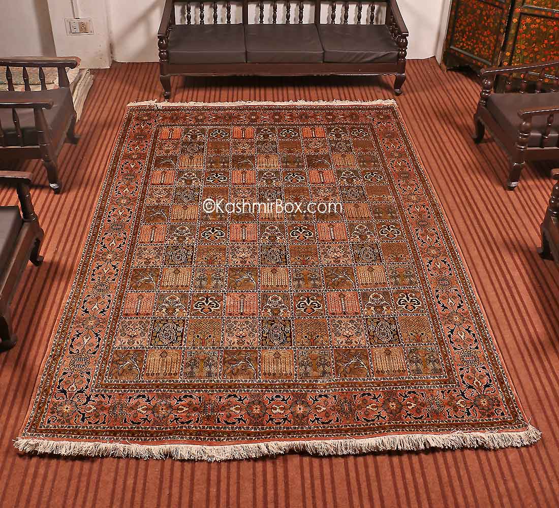White Dabdar Silk Cotton Carpet - KashmirBox.com
