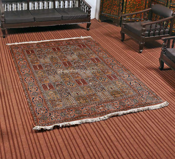 Brown Dabdar Silk Cotton Carpet - KashmirBox.com