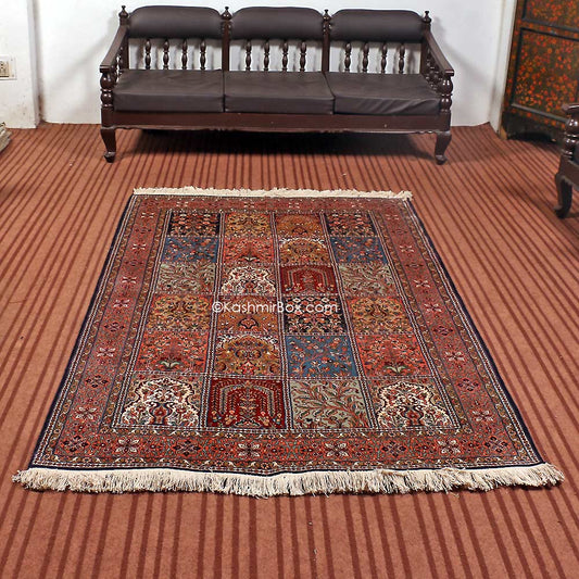 Blue Royal Taj Silk Cotton Carpet - KashmirBox.com