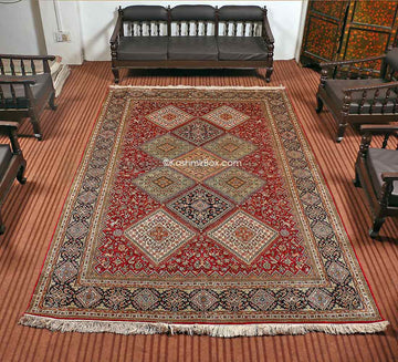 Red Tabriz Silk Cotton Carpet - Kashmir Box