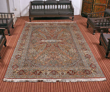 Crimson Khatam Band Silk Cotton Carpet - KashmirBox.com