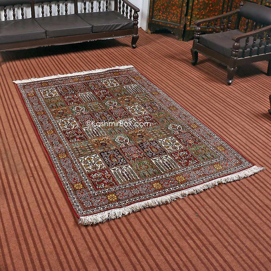 Red Dabdar Staple Carpet - KashmirBox.com