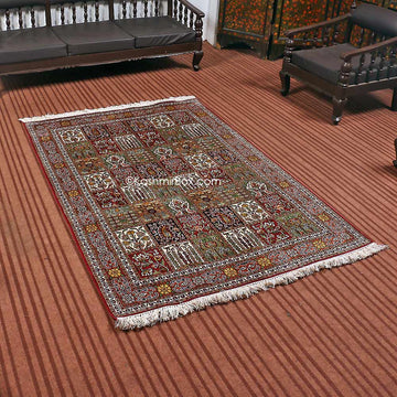 Red Dabdar Staple Carpet - KashmirBox.com