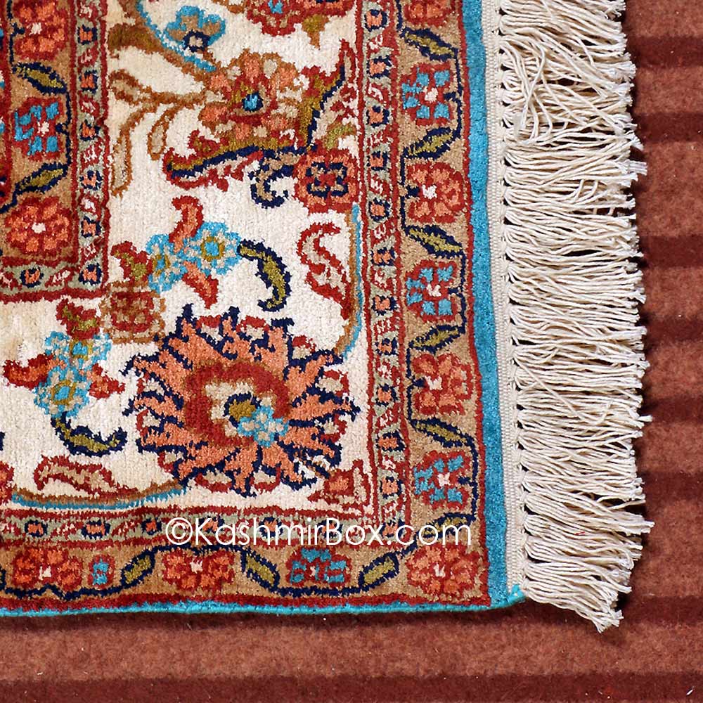 Ferozi Round Kashan Silk Cotton Carpets for living room online @ KashmirBox - KashmirBox.com