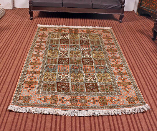 Orange Dabdar Silk Cotton Carpet - KashmirBox.com