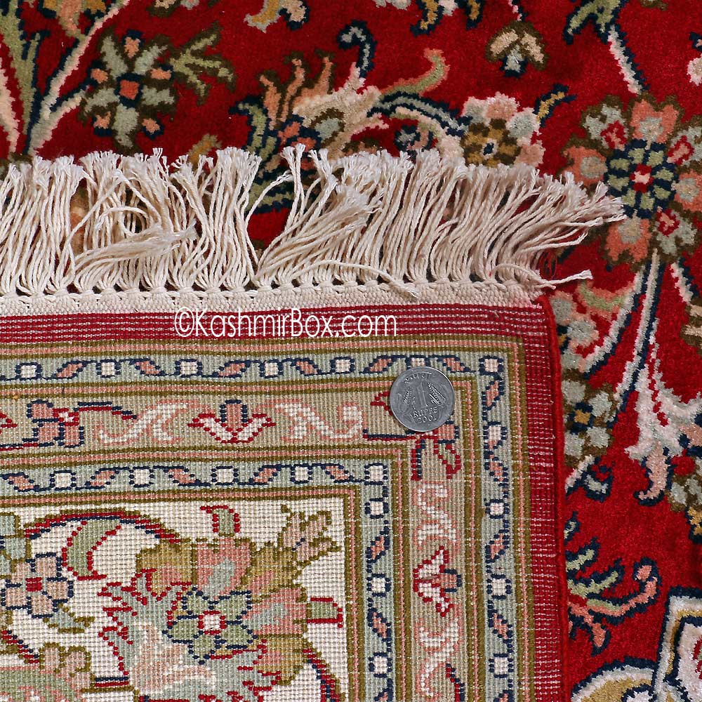 Red Kashan Silk Cotton Carpet - KashmirBox.com