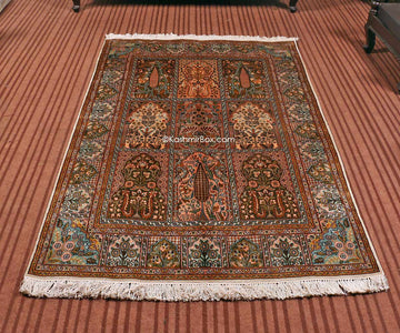 White Hamdan Silk Cotton Carpet - KashmirBox.com