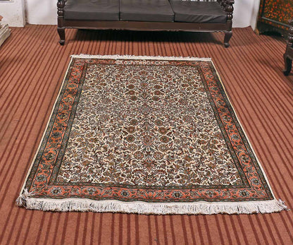 Off White All Over Silk Cotton Carpet - KashmirBox.com