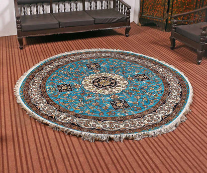 Ferozi Kashan Silk Round Carpet - KashmirBox.com