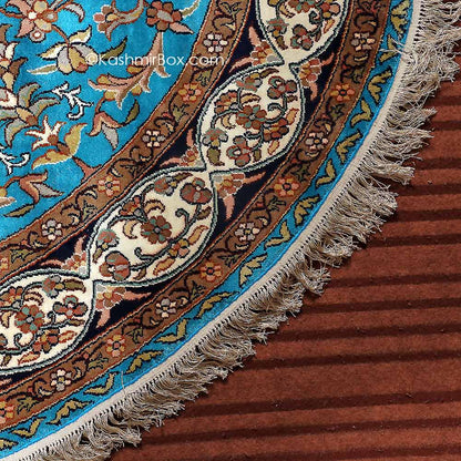 Ferozi Kashan Silk Round Carpet - KashmirBox.com