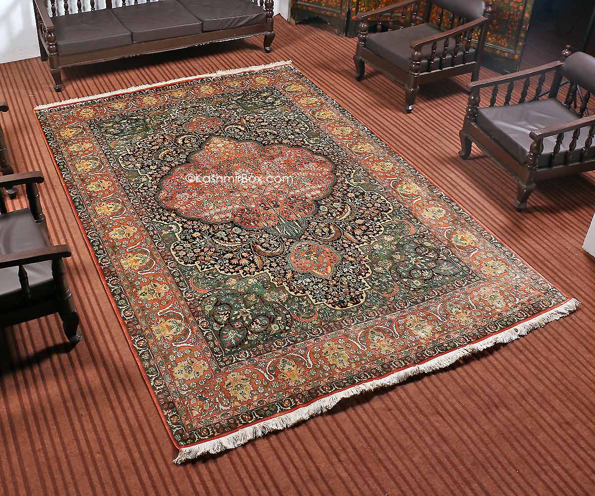 Orange Bagdar Staple Carpet - KashmirBox.com