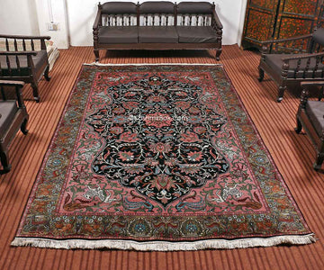 Black Hunting Kashan Carpet - KashmirBox.com