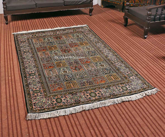 Black Dabdar Staple Carpet - KashmirBox.com