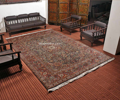 Blue Kashan Silk Cotton Carpet - KashmirBox.com