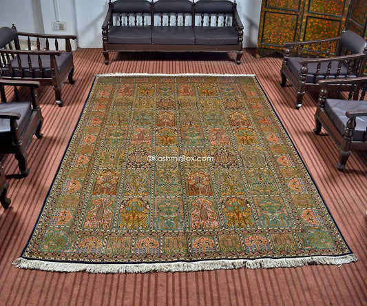 Navy Blue Hamdan Silk Carpet - KashmirBox.com
