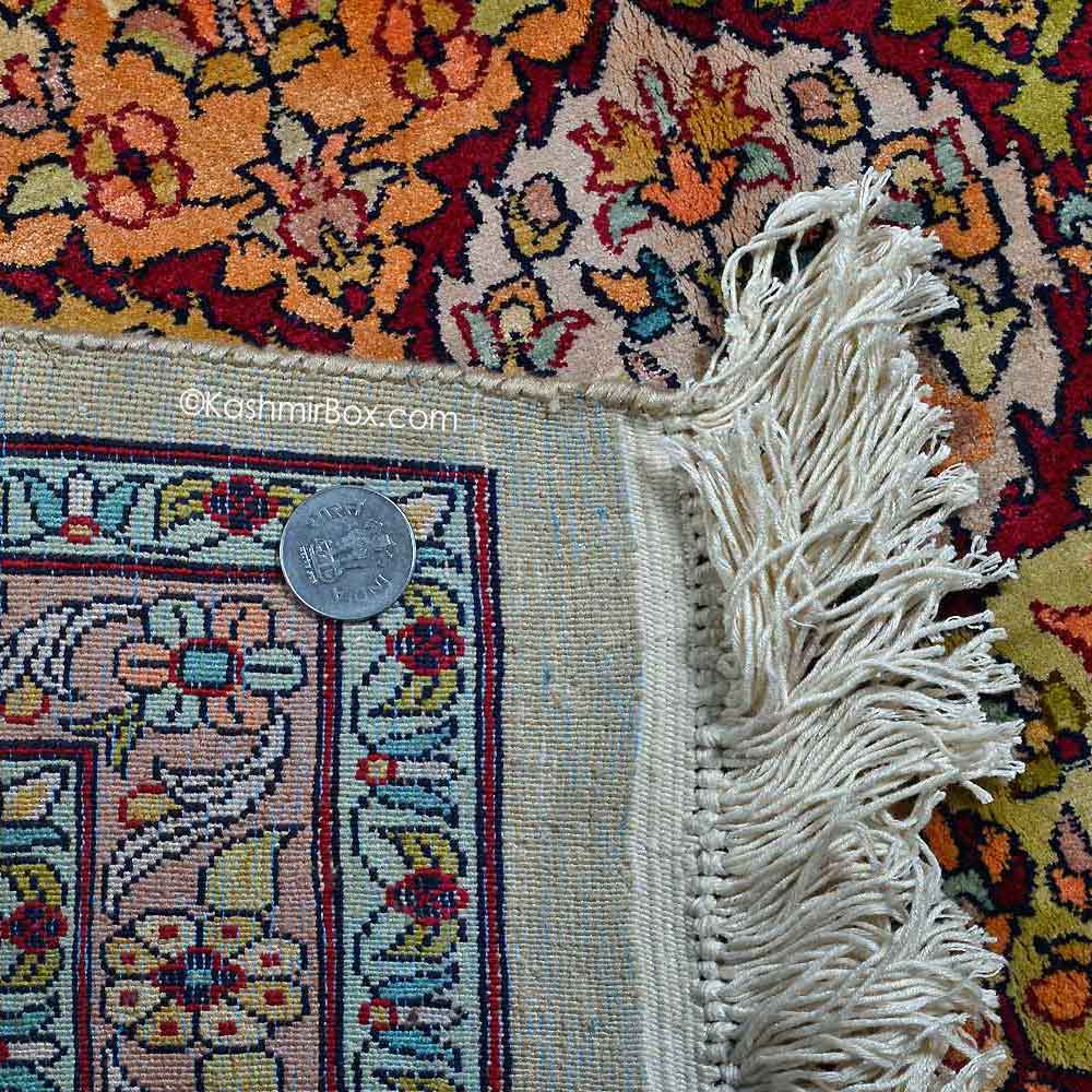 White Abassi Silk Carpet - KashmirBox.com