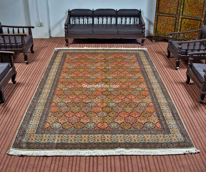 White Abassi Silk Carpet - KashmirBox.com