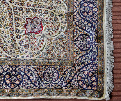 White Sadakdar Silk Carpet - KashmirBox.com