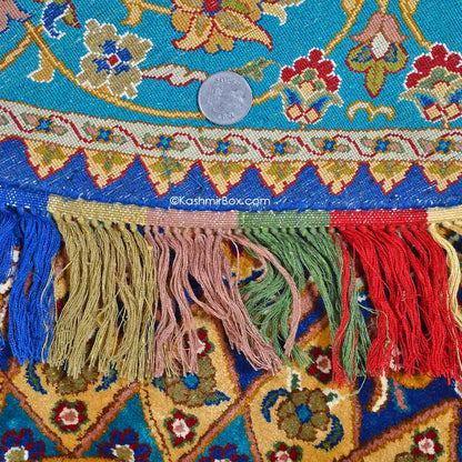 Blue Round Kashan Silk Carpet - KashmirBox.com