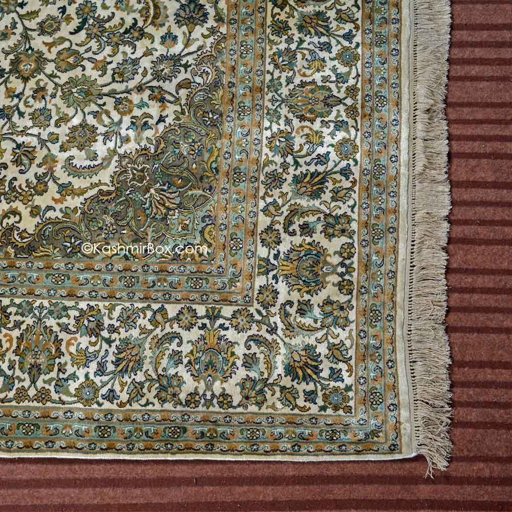 White Kashan Silk Carpet - KashmirBox.com