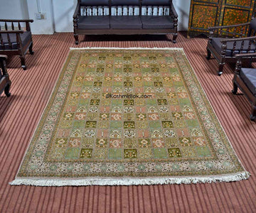 White Dabdar Silk Carpet - KashmirBox.com