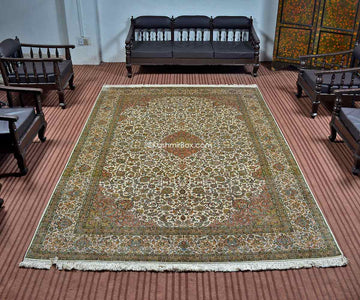 White Kashan Silk Carpet - KashmirBox.com