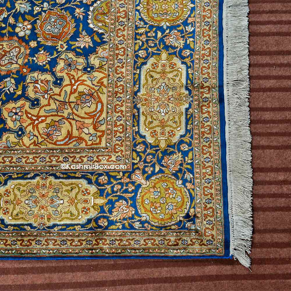 Blue Ardabil Silk Carpet - KashmirBox.com