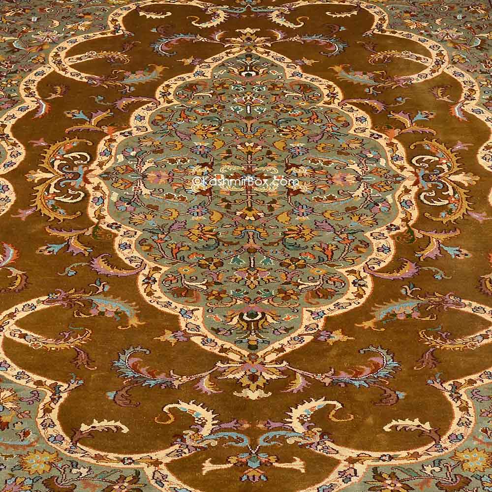 Gold Kirman Kashan Silk Carpet - KashmirBox.com