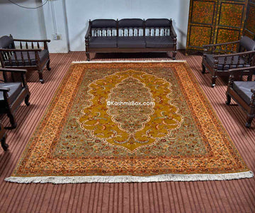 Gold Kirman Kashan Silk Carpet - Kashmir Box