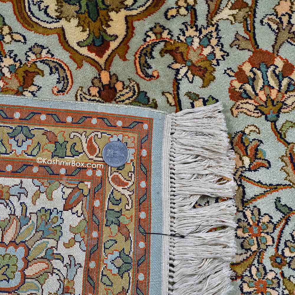 Sky Blue Kashan Silk Carpet - KashmirBox.com