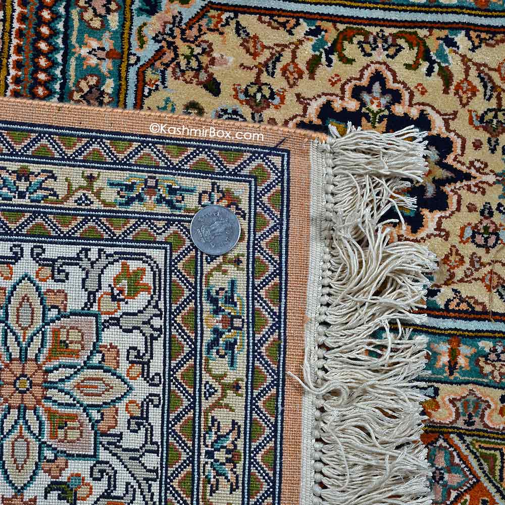 Fawn Akbar Tile Silk Carpet - KashmirBox.com