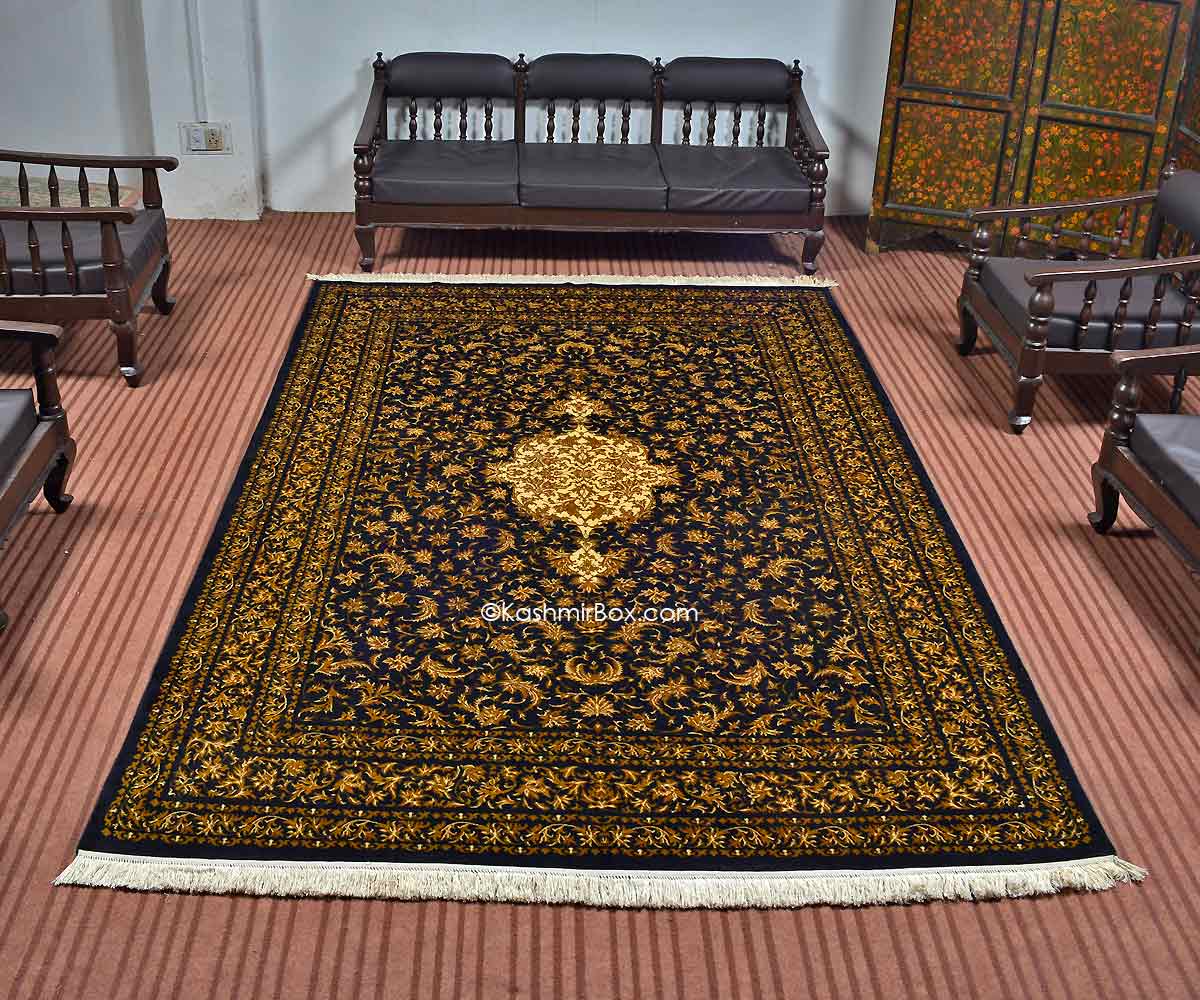Blue Creme All Over Silk Carpet - Kashmir Box