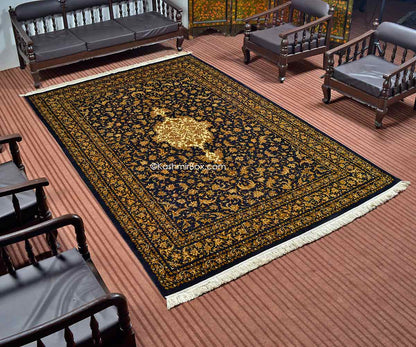 Blue Creme All Over Silk Carpet - Kashmir Box