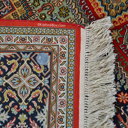 Red Bokhara Silk Carpet - KashmirBox.com