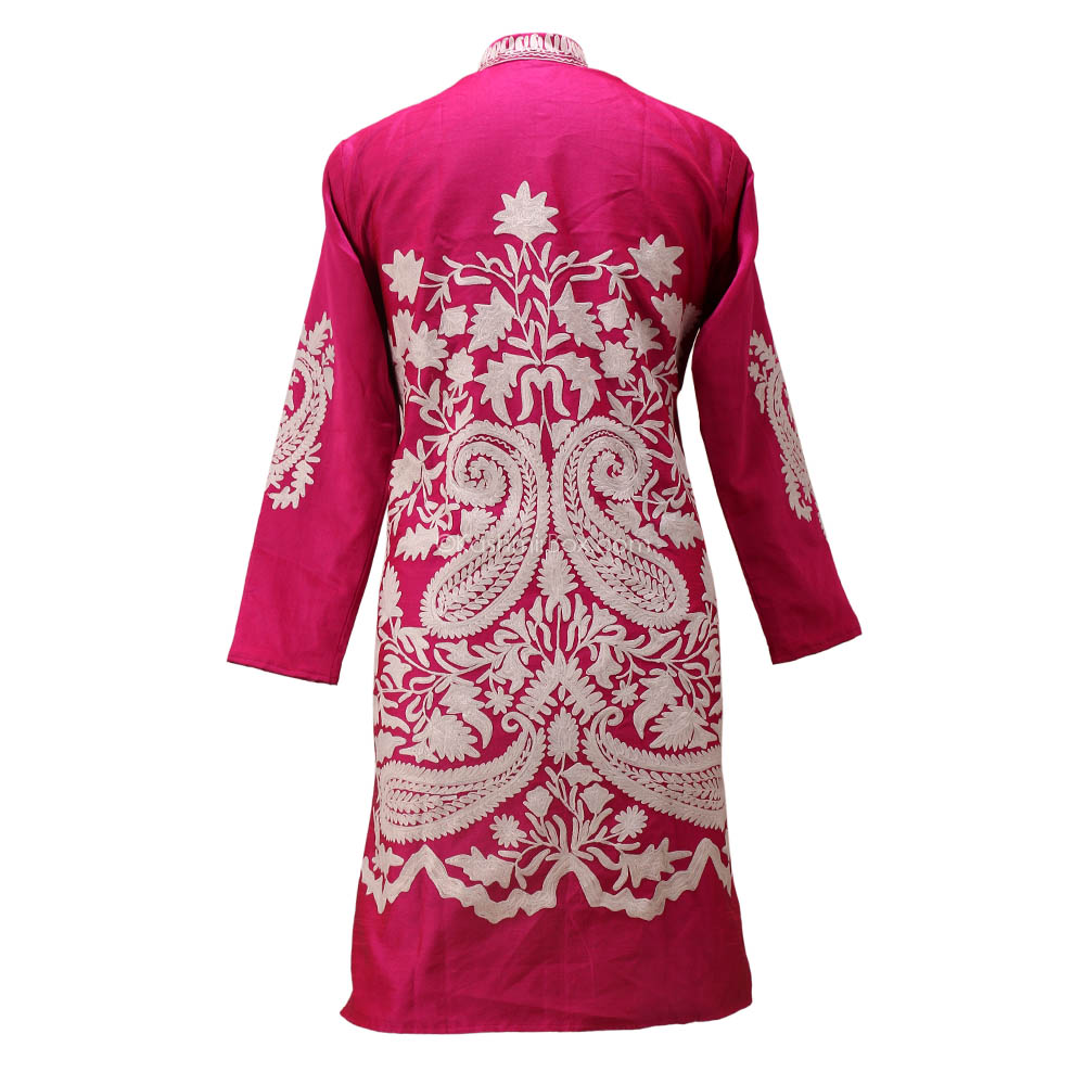 Pink Aari Embroidered Silk Jacket - KashmirBox.com