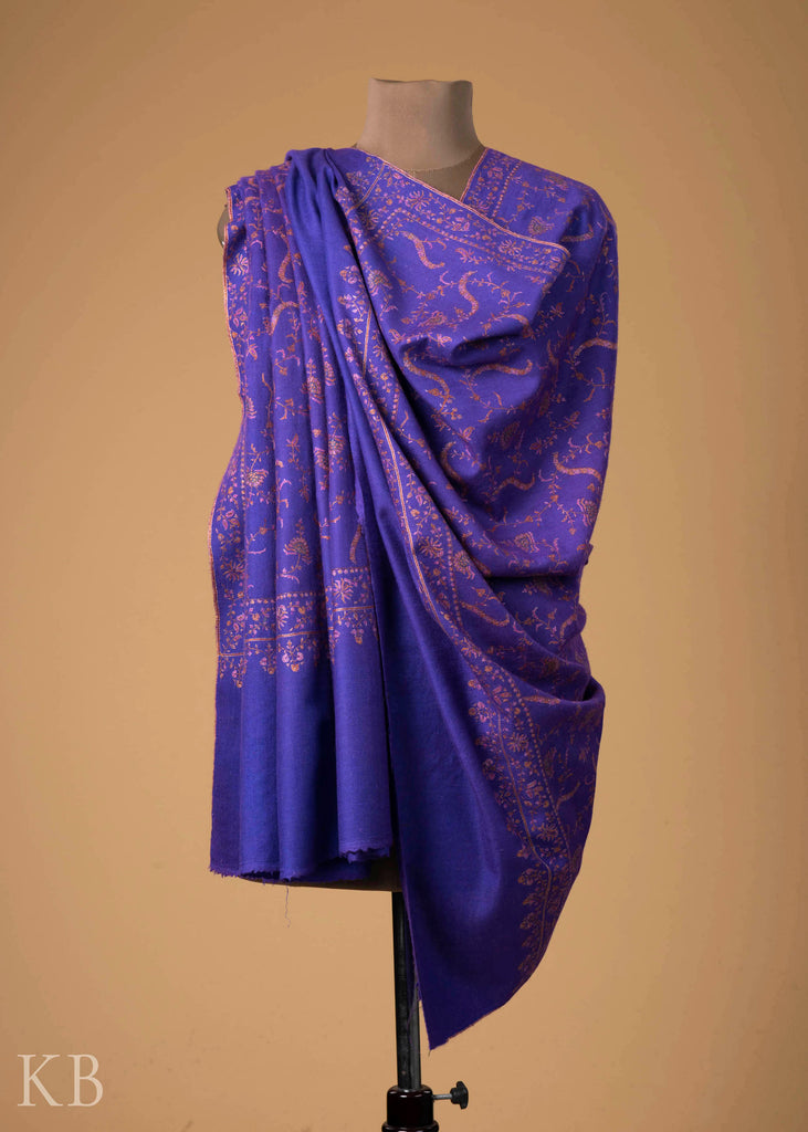 Violet Neem Jama Silk Thread Embroidered Pashmina Shawl - Kashmir Box