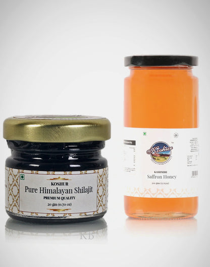 Koshur Saffron Infused White Honey and Shilajit Combo - Kashmir Box