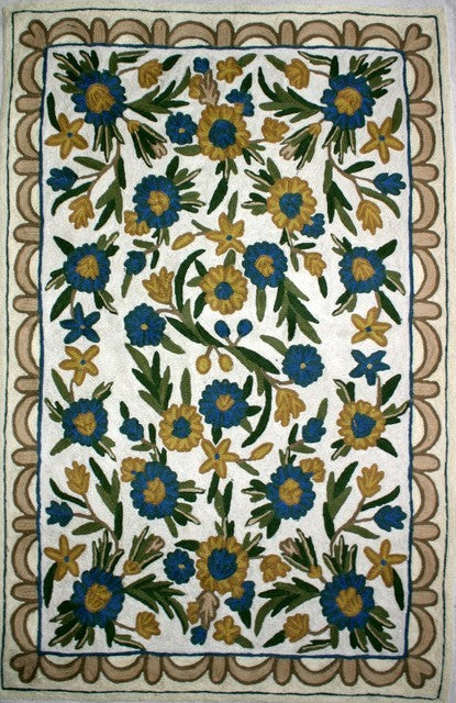 Floral Gold Green Rug &  Wall Hanging - KashmirBox.com