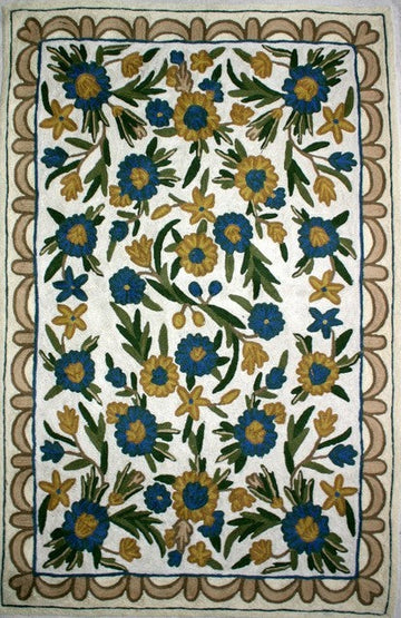 Floral Gold Green Rug &  Wall Hanging - KashmirBox.com